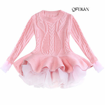 Qfdian Party gifts Party decoration hot sale new Long Sleeve Reindeer Dress Kid Christmas Knitting Dress New Years Party Costume Children Clothes for 3 6 8 Yrs Girls Vestidos